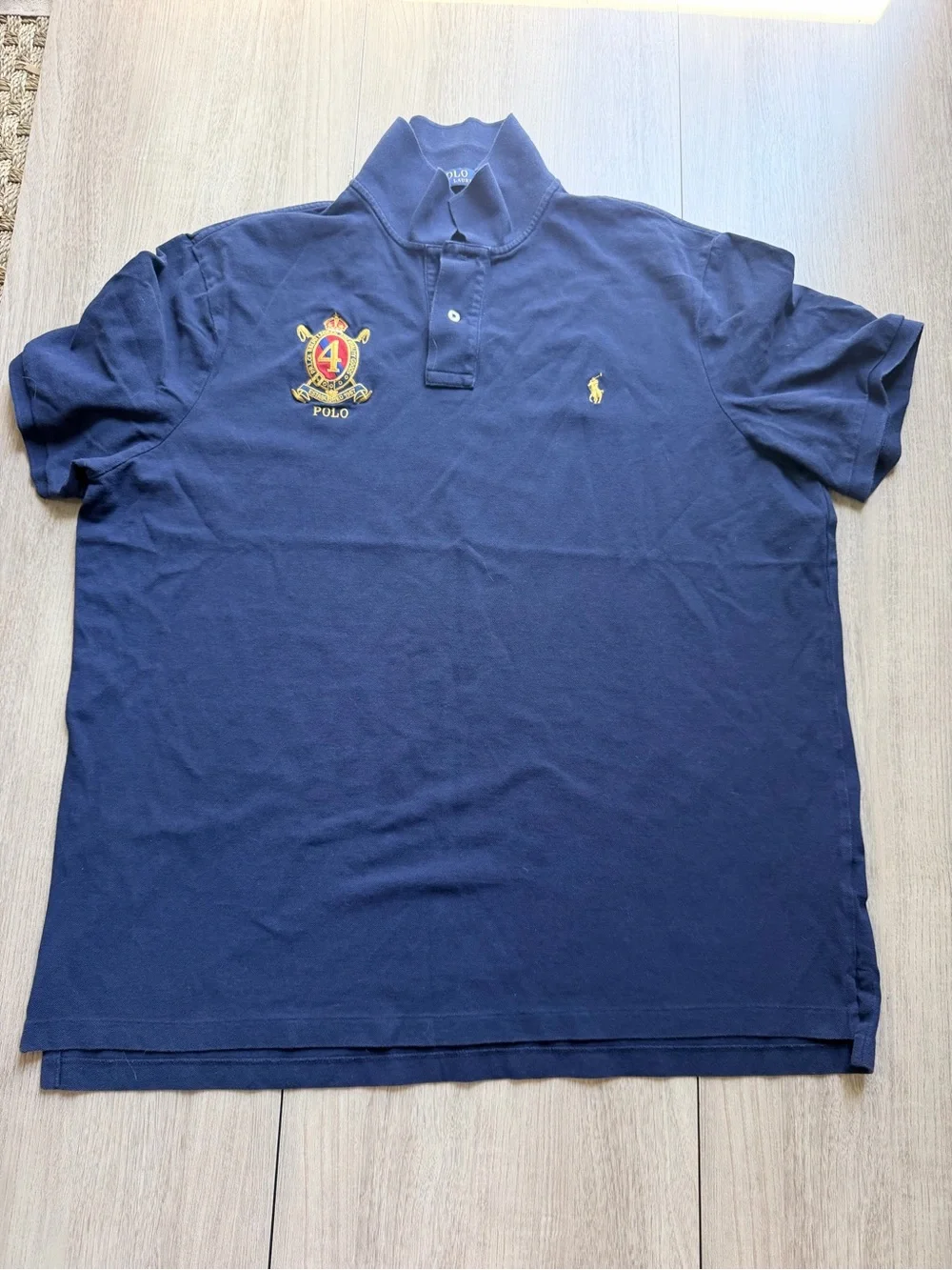 Ralph Lauren Navy Polo with Embroidered Crest and Yellow Pony